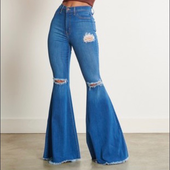 High Waisted Distressed Flare Jeans - Picture 2 of 2